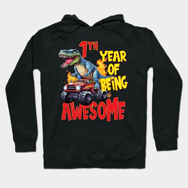 1st Year of Being Awesome 1yr Birthday Truck Dinosaur Boy Girl 1 Years Old Hoodie by Envision Styles